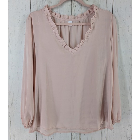 Old Navy Tops - Old Navy Size Medium Womens Pink Ruffle Collar V Neck Long Sleeve Blouse